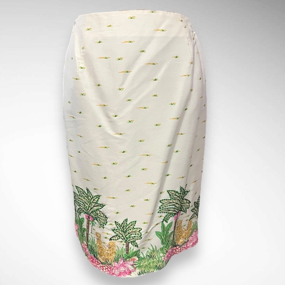SILK CLUB COLLECTION‎ Vintage Silk Beaded Tropical Jungle Print Skirt | EUC